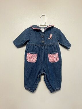 Class Club Denim Western Romper Pink Bandana Pockets Boot Detail 90s Sz 9 mth